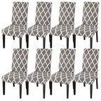 Jqinhome Dining Room Chair Covers Set Of 8, High Stretch Chair Slipcover Removable Washable Chair Seat Protector Cover For Home Party Hotel Wedding Ceremony (Grey White)