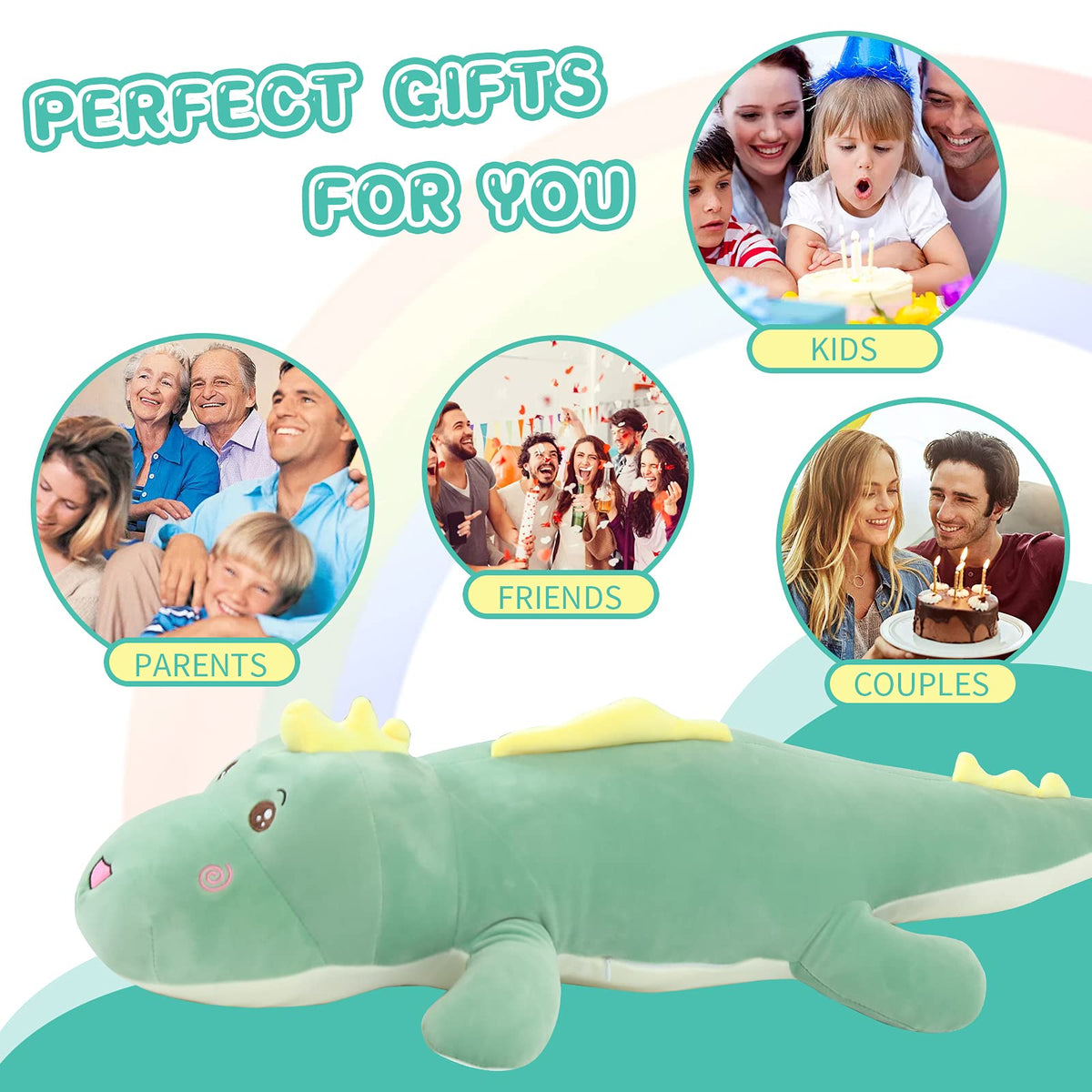 40 Inch Giant Dinosaur Soft Body Pillow Plush Dino Toys, Cute Big 3.3 Feet Dinosaur Stuffed Animals, Gifts For Girls Kids Boys H