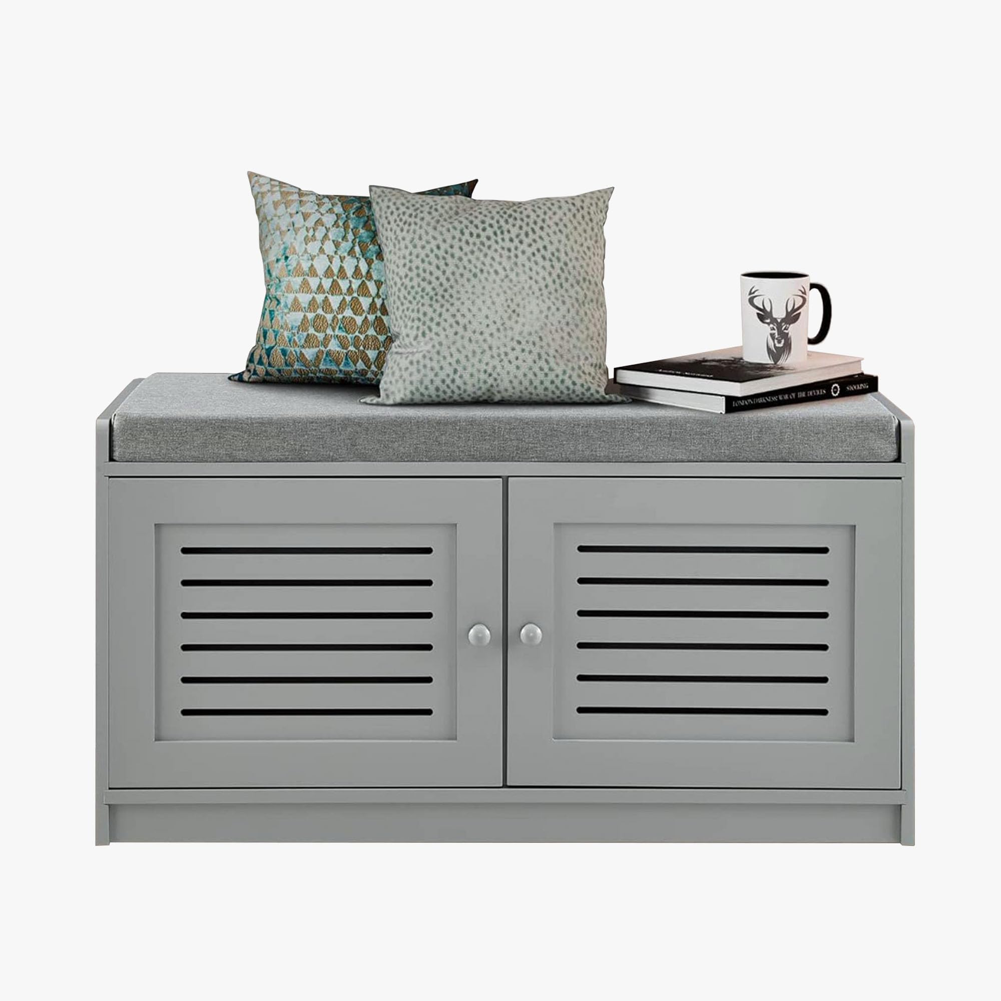 Sturdis Wooden Shoe Storage Bench Organizer with Cushioned Seat & Adjustable Shelves for Entryway, Hallway, Living Room, or Bedr