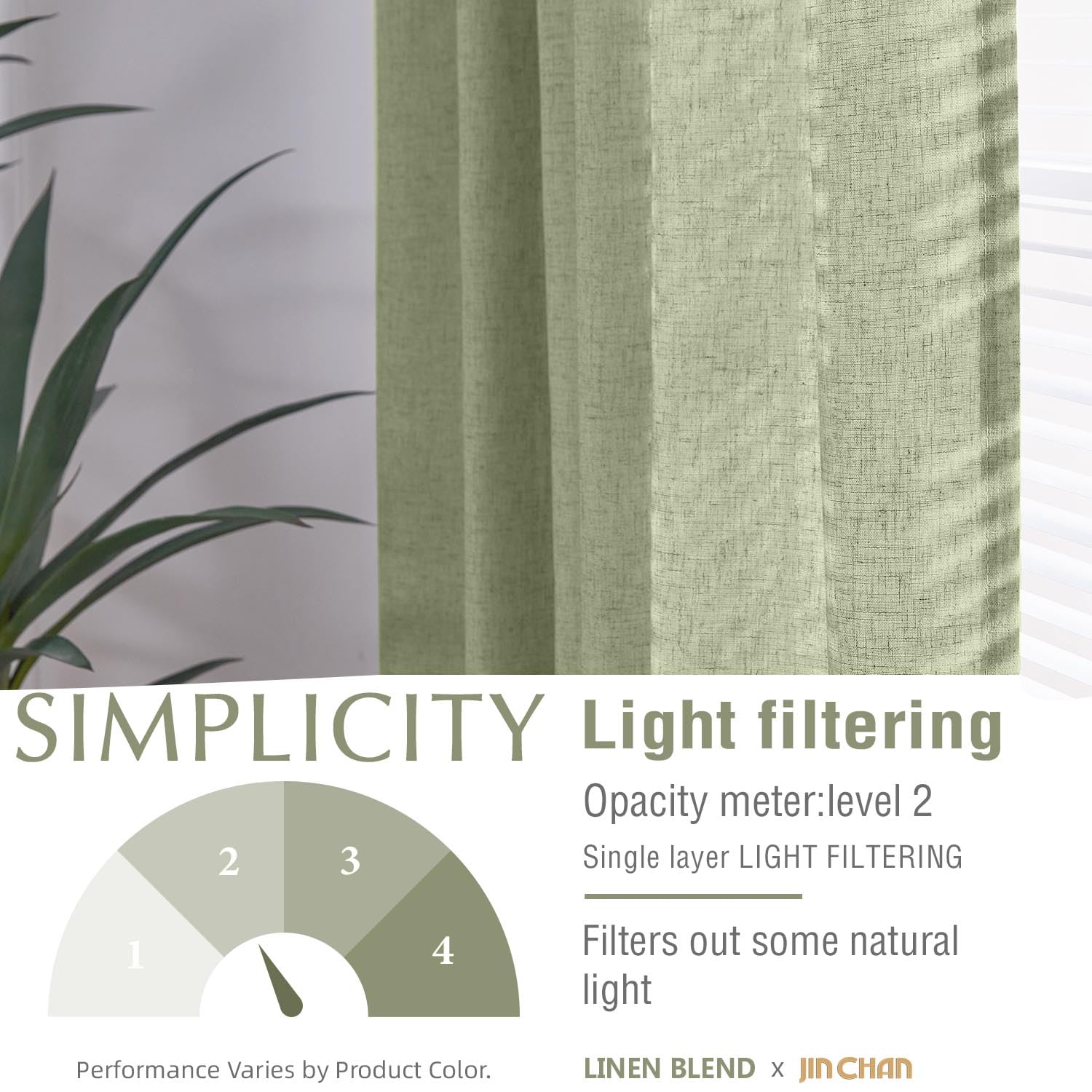 Jinchan Linen Blend Curtains 63 Inches Length For Living Room Farmhouse Rod Pocket Back Tab Light Filtering Window Drapes For Bedroom Curtains Sage Green 2 Panels