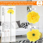 Tboxbo Artificial Marigold Flower Heads Bulk Bunch Fake Halloween With Stems For Party Birthday Diwali Decoration(Gold And Orang