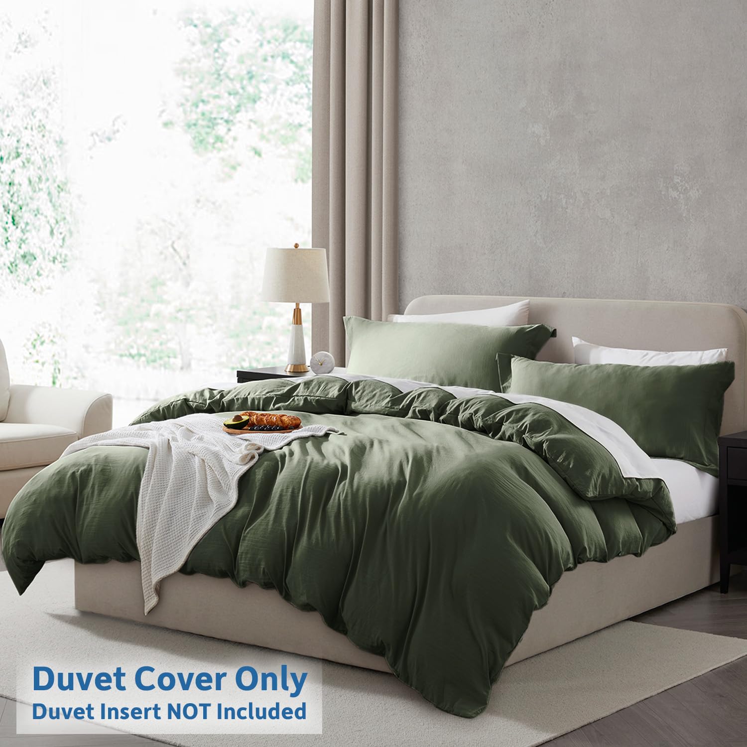 Nestl Olive Green California King Duvet Cover Sets - Soft Prewashed Cal King Duvet Cover, 3 Piece, With Zipper Closure, 1 Duvet Cover 104X98 Inches And 2 Pillow Shams - No Comforter