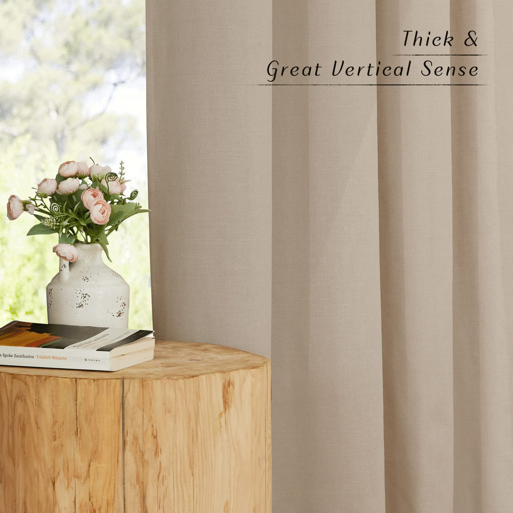 Nicetown Thick Flax Linen Curtains 96 Inch Long, Grommet Semi Sheer Window Treatments Privacy Added With Light Filtering Drapes For Bedroom/Living Room, Taupe, W55 X L96, 2 Panels