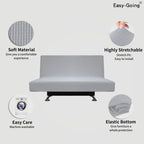 Easy-Going Stretch Futon Sofa Slipcover Armless Sofa Bed Cover Furniture Protector Without Armrests With Elastic Bottom For Kids,Soft Jacquard Fabric Small Checks(Medium Futon,Silver Gray