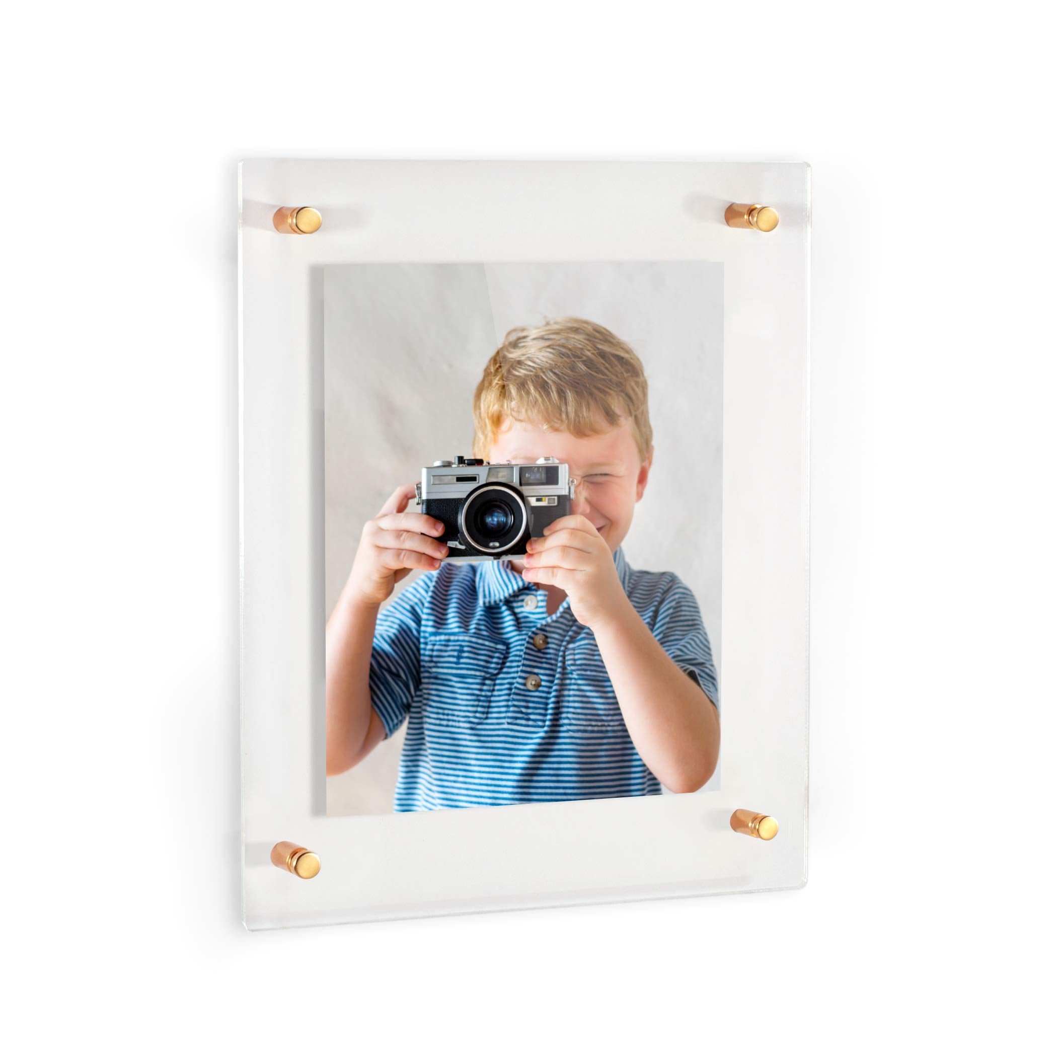 ArtToFrames Floating Acrylic Frame for Pictures Up to 6x8 inches (Full Frame is 10x12) with Gold Standoff Wall Mount Hardware, A