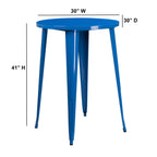 Flash Furniture Philip Commercial Grade 30" Round Blue Metal Indoor-Outdoor Bar Height Table