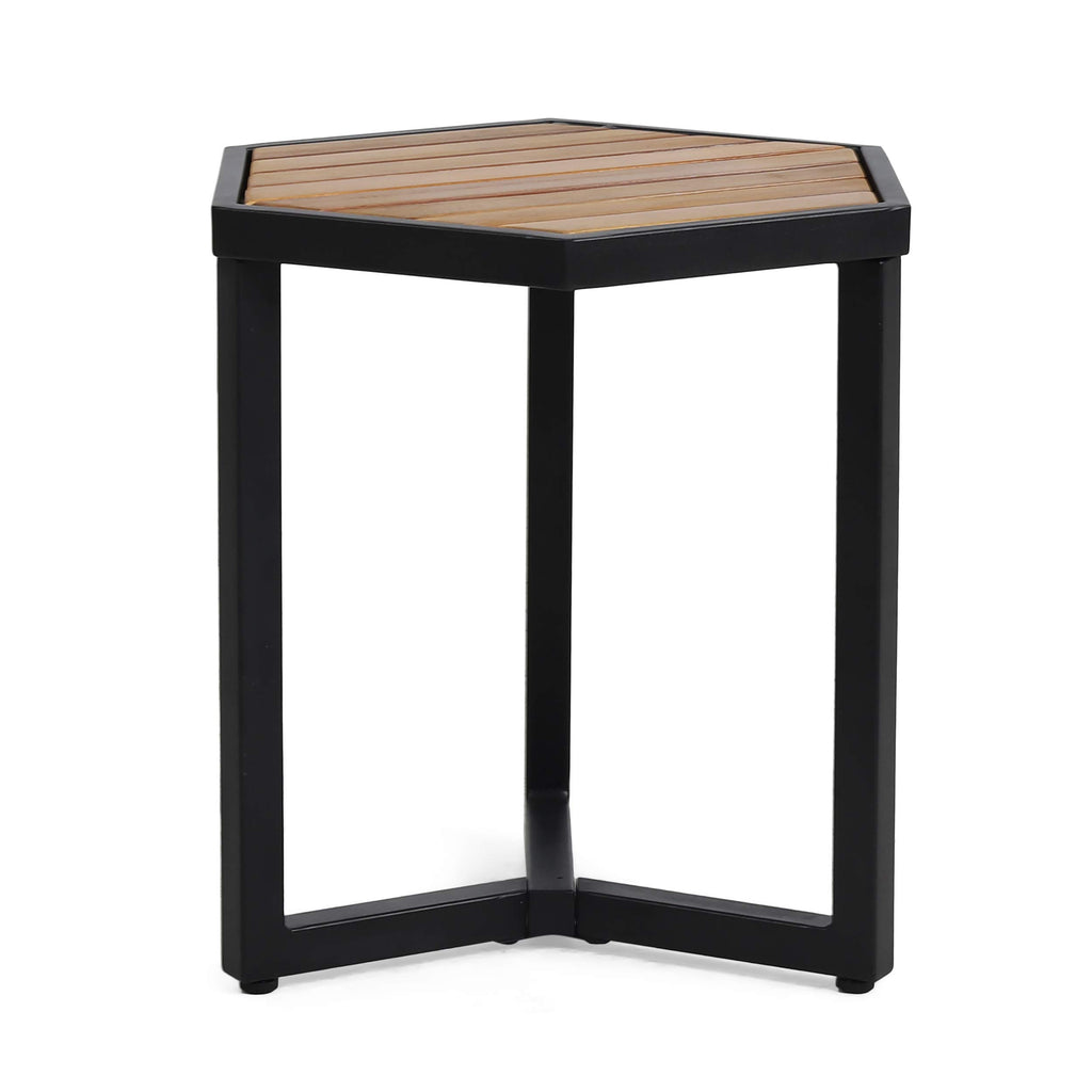 Christopher Knight Home End Table, Black Metal + Teak