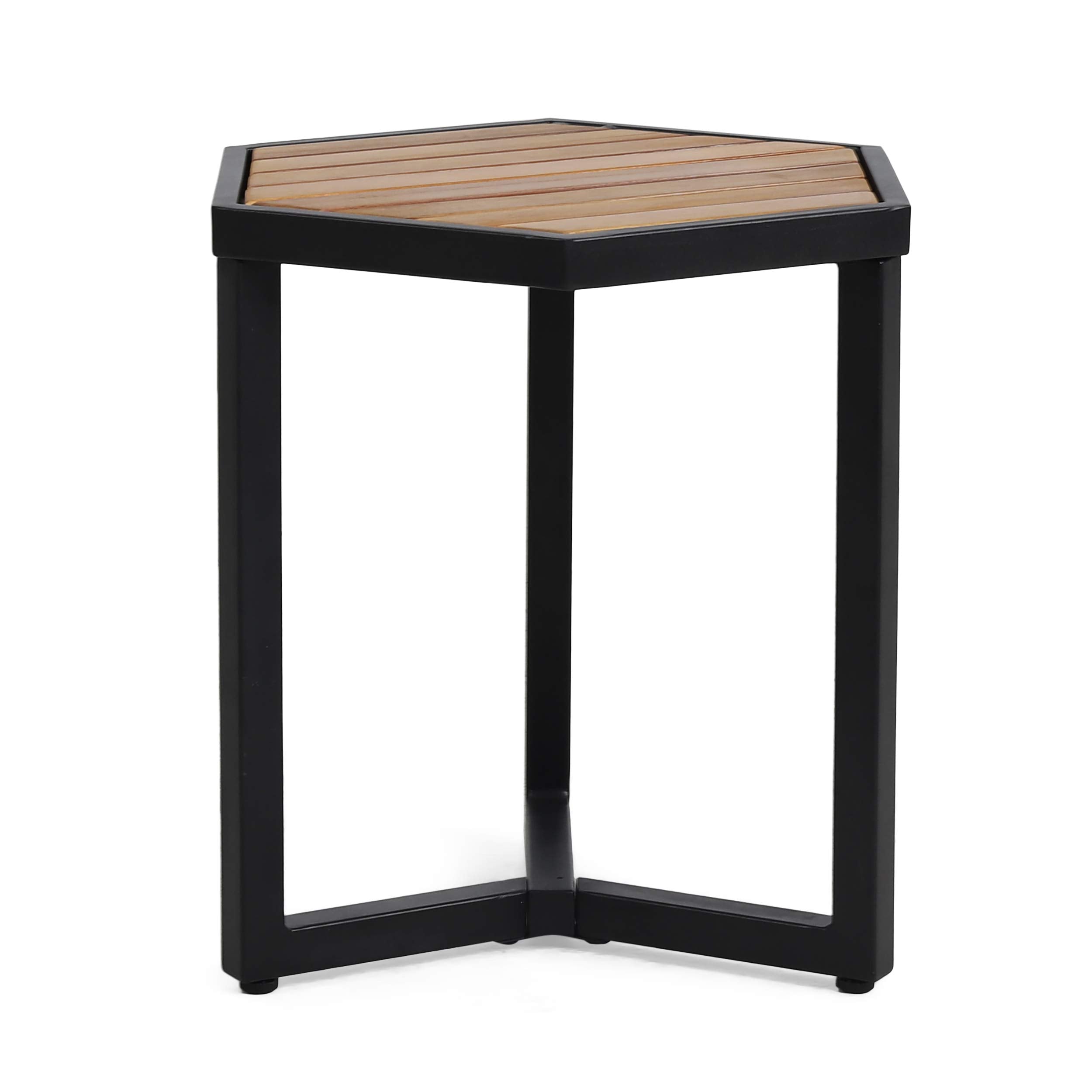 Christopher Knight Home End Table, Black Metal + Teak