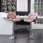 Breni Velvet Diamond Tufted Swivel Adjustable Height Barstool, Set Of 2, Mauve