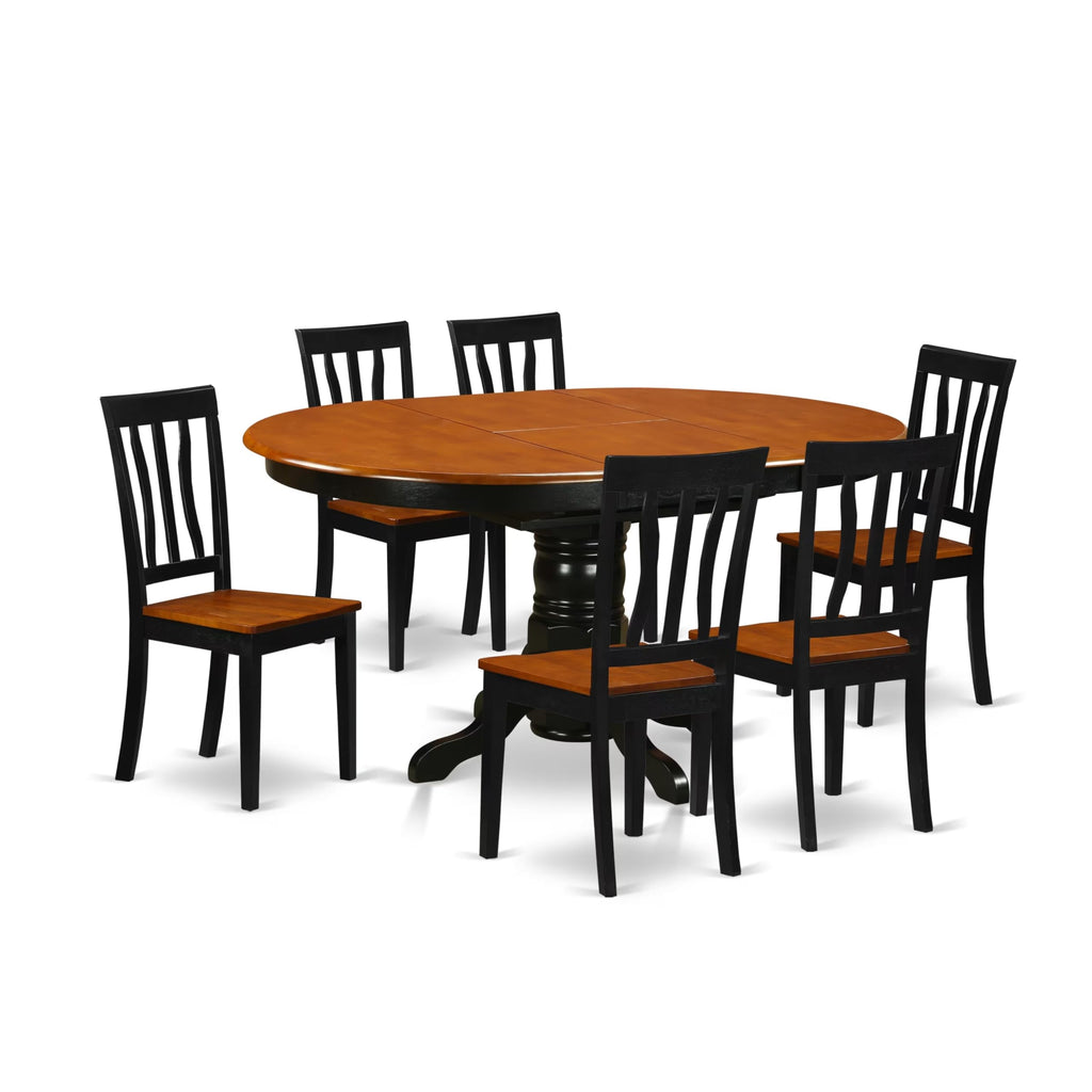 East West Furniture AVAT7-BLK-W 7 Piece Modern Dining Table Set Consist of an Oval Wooden Table with Butterfly Leaf and 6 Dining Room Chairs, 42x60 Inch, Black & Cherry