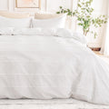 Nexhome Pro 100% Organic Cotton Duvet Cover King Size, Linen Like Pleated Textured White Duvet Cover Set, 3Pc Bedding Set With Z