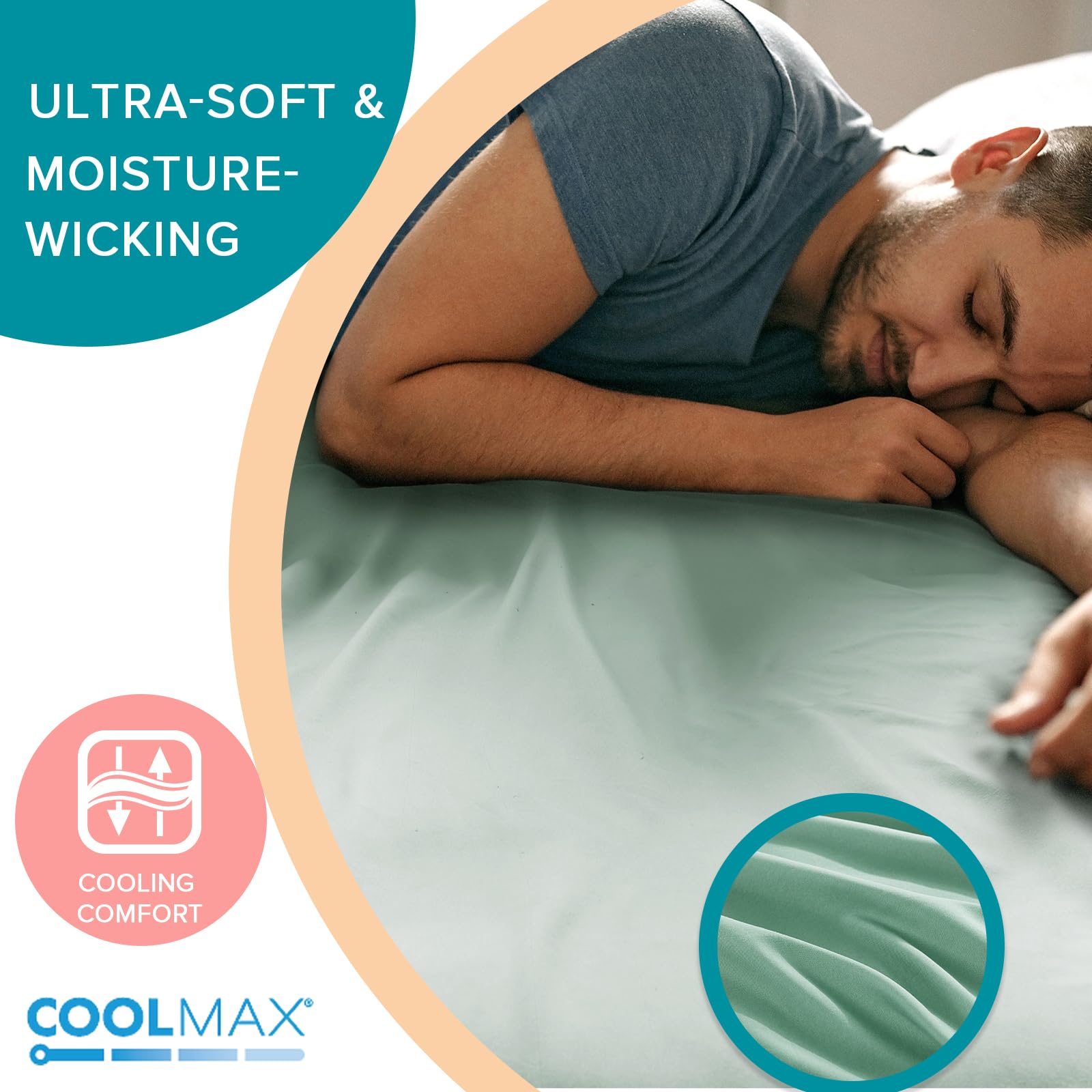 Comfort Spaces Coolmax Moisture Wicking Fitted Sheet Only Super Soft, Fade Resistant, All Elastic Deep Pocket Fits Up To 16' Mattress - Warm Weather Cooling Sheets For Night Sweats, Twin, Aqua