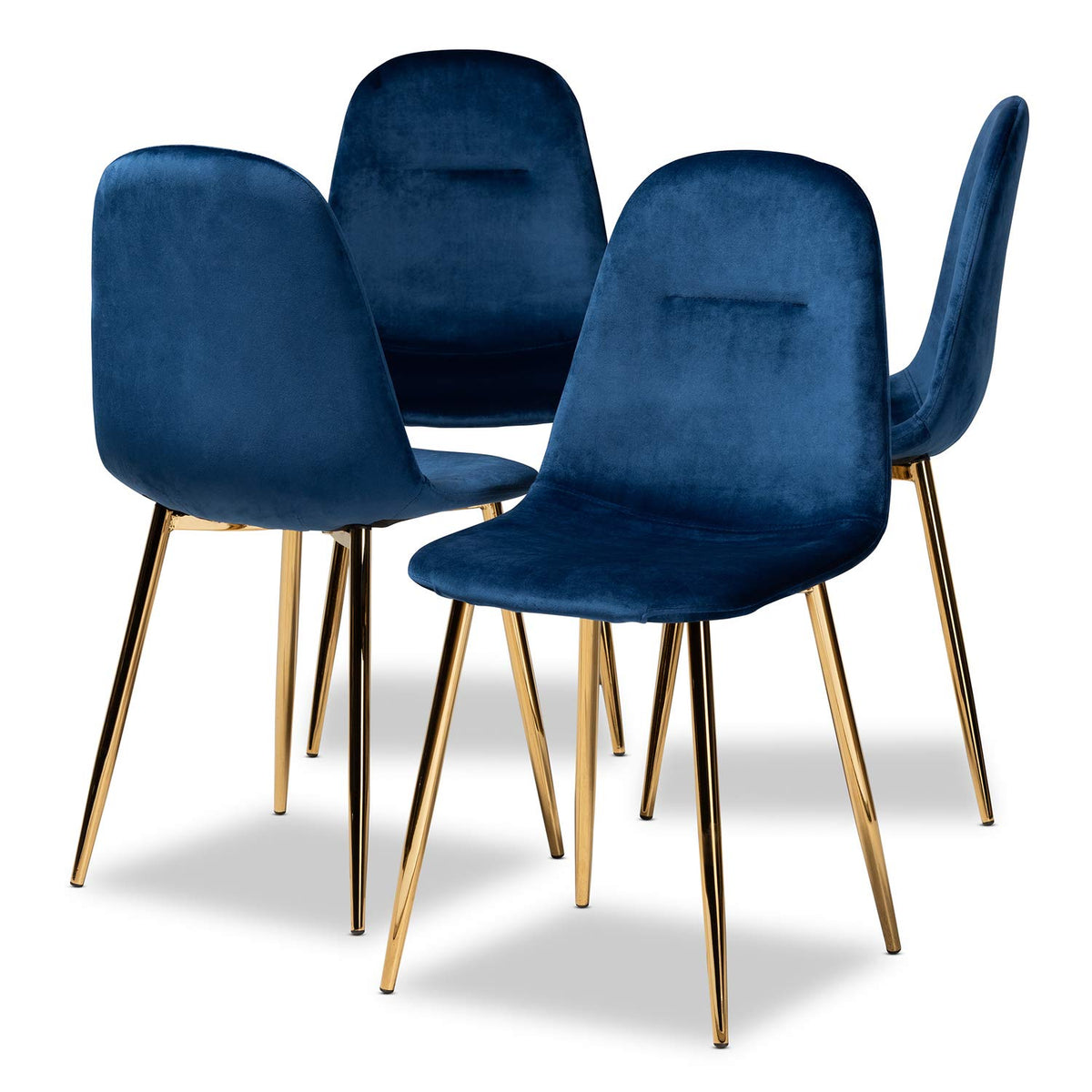 Baxton Studio Elyse Glam And Luxe Navy Blue Velvet Fabric Upholstered Gold Finished 4Piece Metal Dining Chair Set