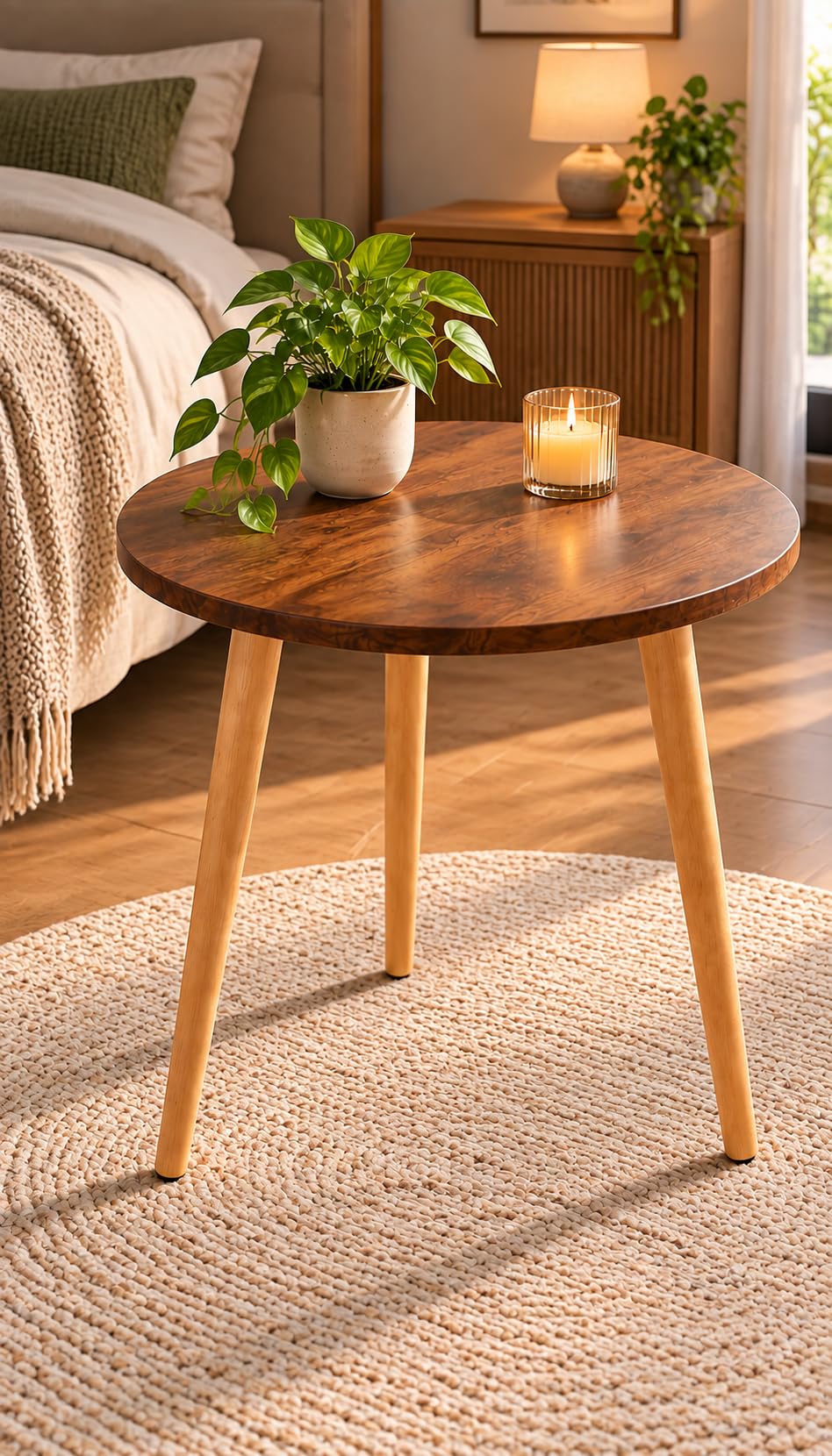 Phantom Hike Wooden Coffee Table For Living Room | Round Center & Side Table | Multipurpose Sturdy Table With Wooden Legs | Bedr