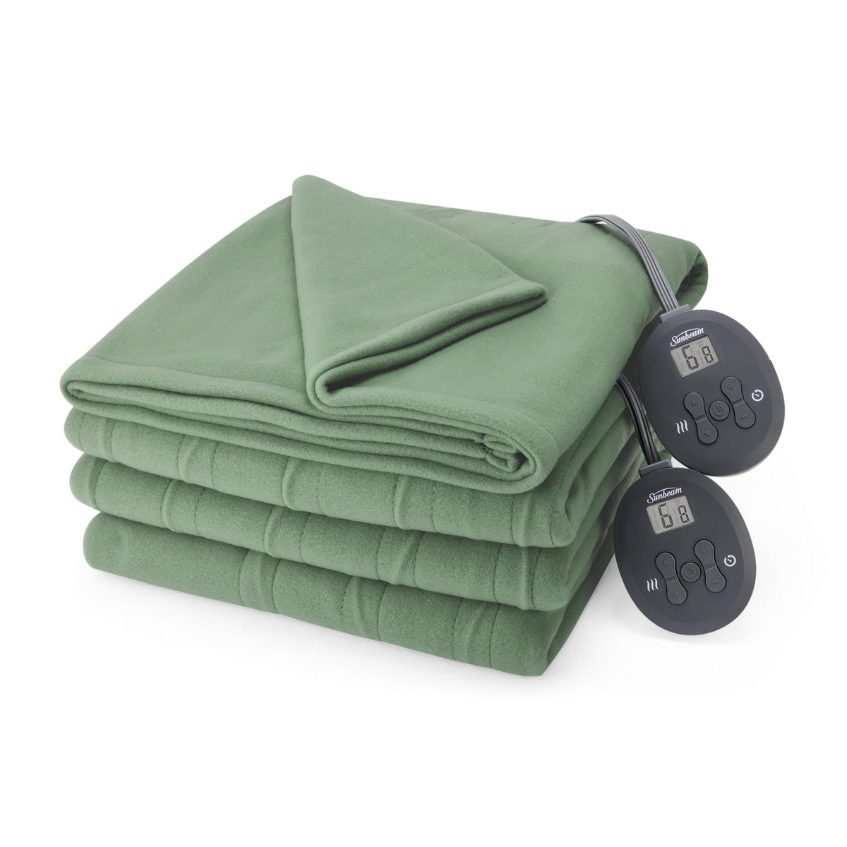 Sunbeam Royal Ultra Fleece Heated Electric Blanket Queen Size, 90' X 84', 12 Heat Settings, 12-Hour Selectable Auto Shut-Off, Fast Heating, Machine Washable, Warm And Cozy, Matcha