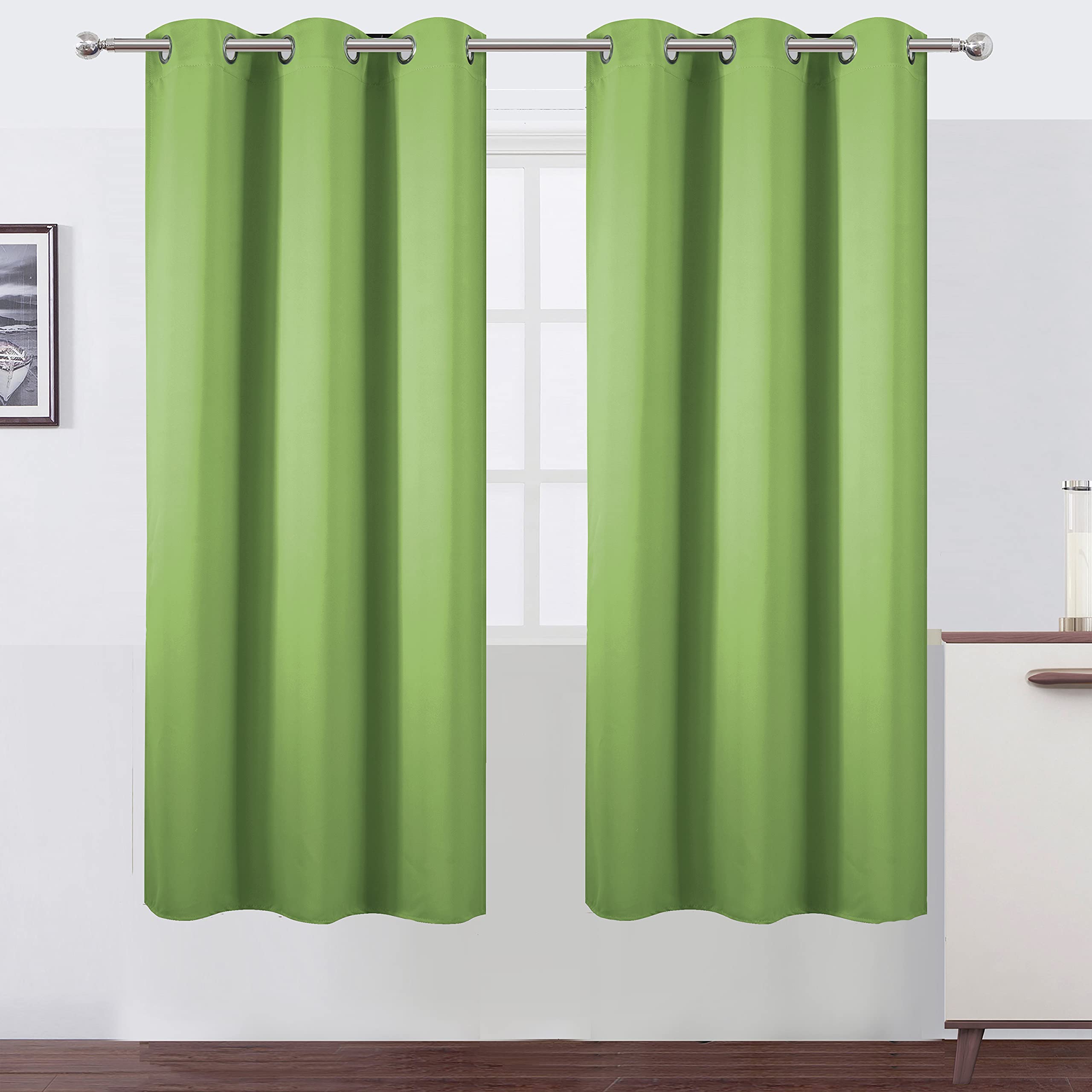 Lemomo Light Green Thermal Blackout Curtains/42 X 72 Inch/Set Of 2 Panels Room Darkening Curtains For Bedroom