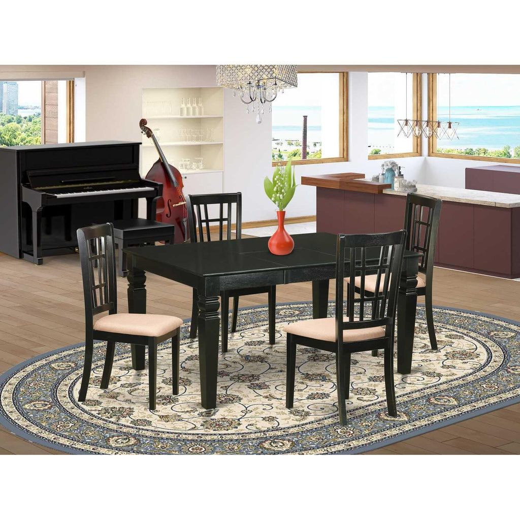 East West Furniture WENI5-BLK-C 5 Piece Dining Room Furniture Set Includes a Rectangle Kitchen Table with Butterfly Leaf and 4 Linen Fabric Upholstered Chairs, 42x60 Inch, Black