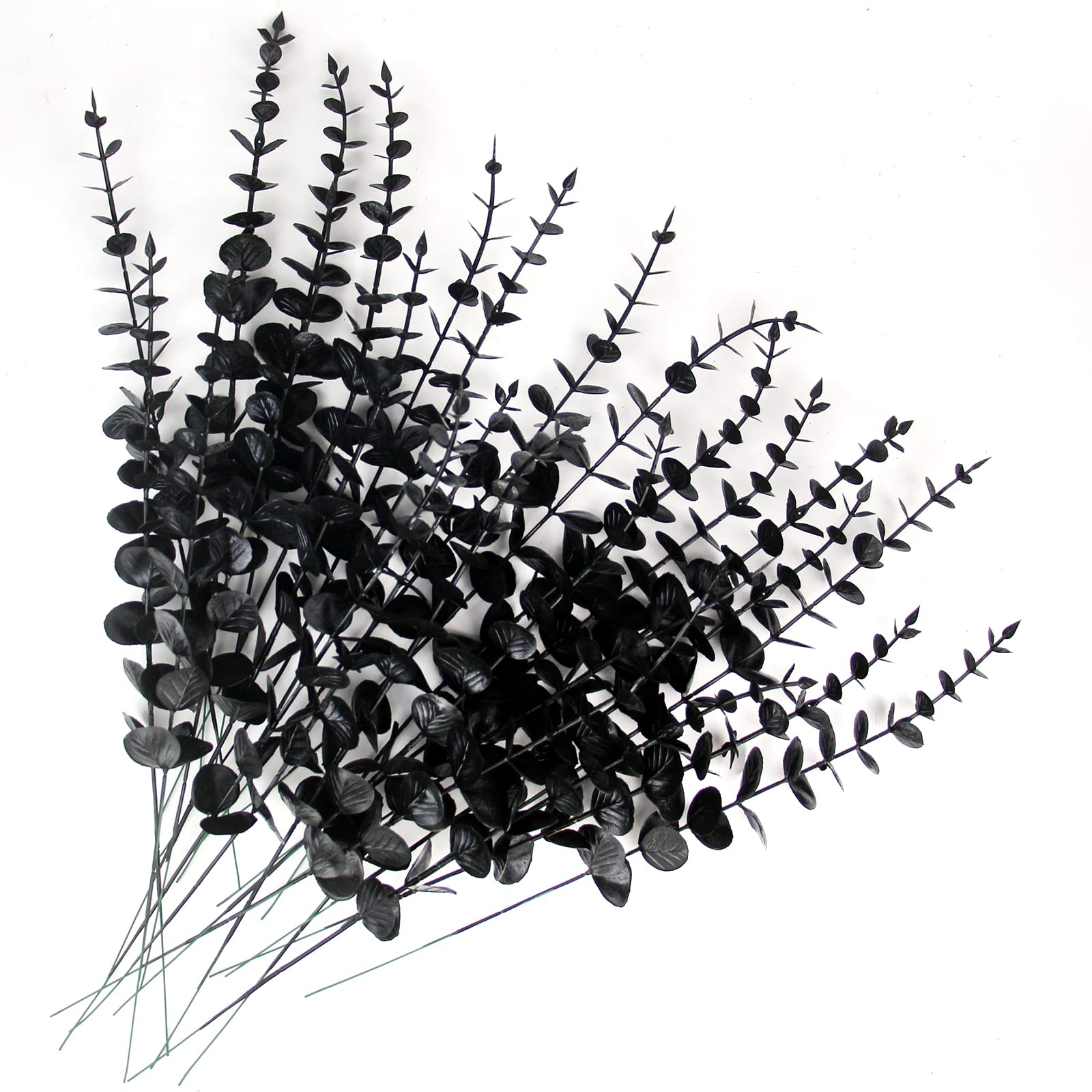 Tinsow 26 Pcs Black Artificial Eucalyptus Stems Faux Halloween Flowers Eucalyptuses Real Touch Leaf Centerpiece Home Decor (26, 