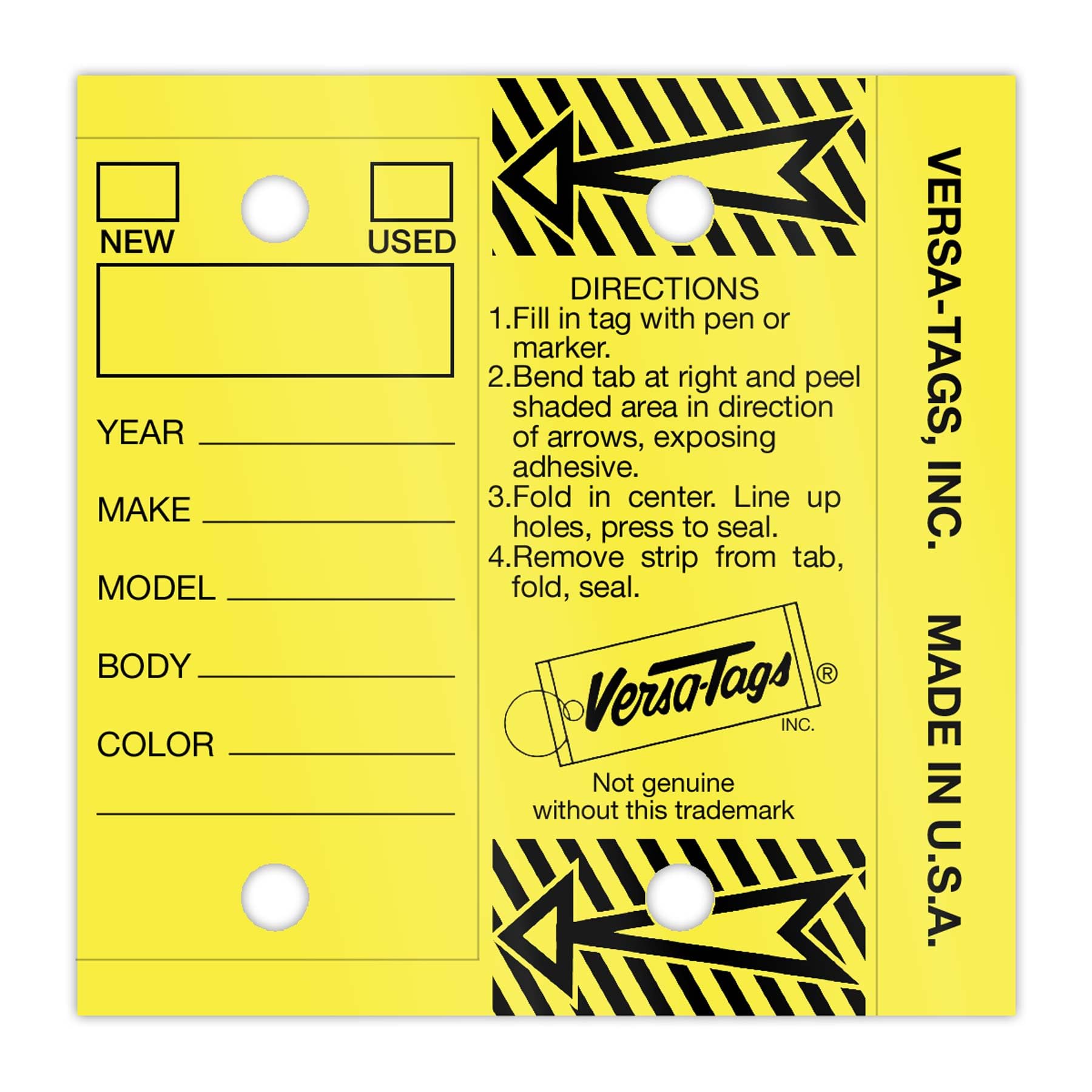 Self Laminating Self Protecting Versa Tags Key Tags With Rings (250 Per Box) (Yellow)