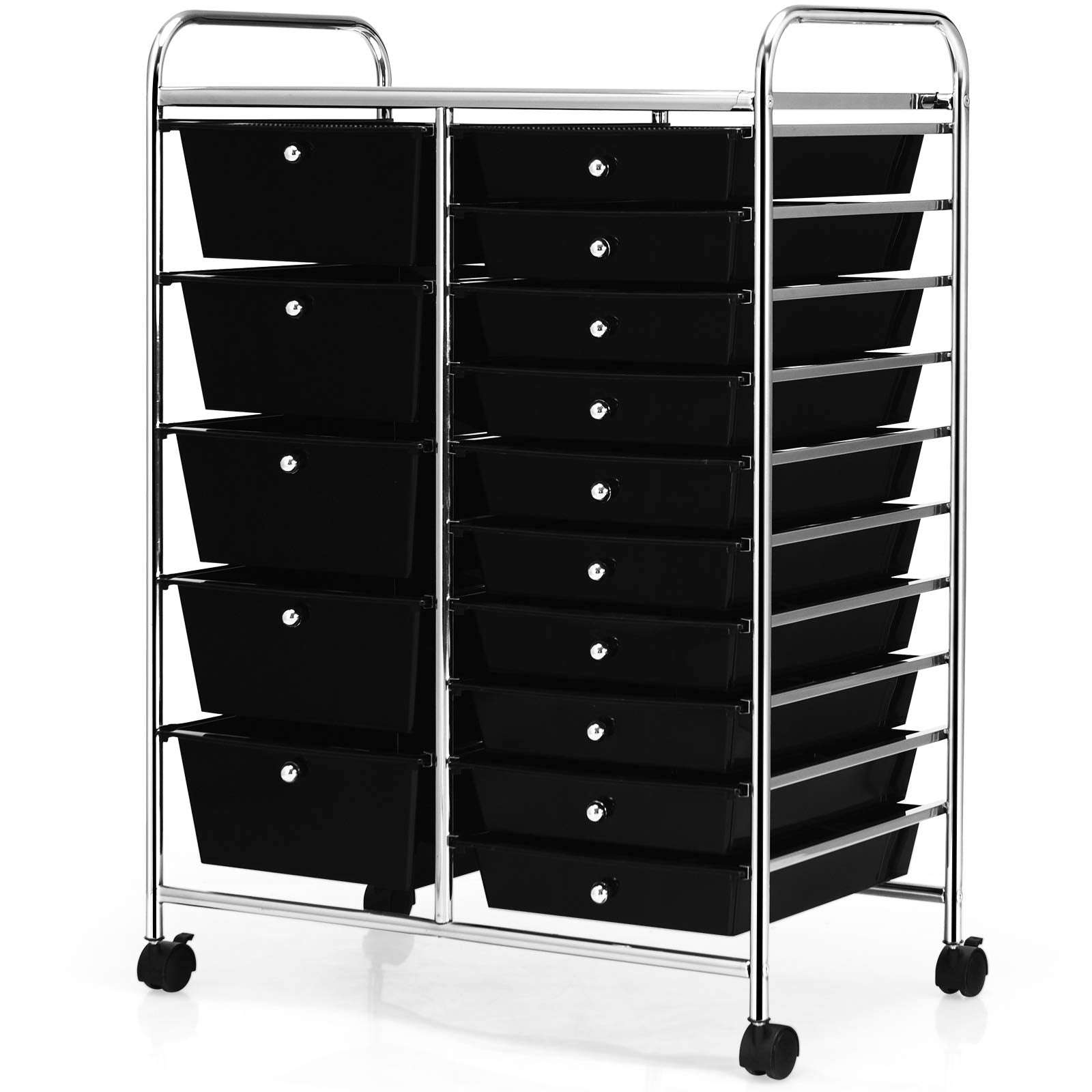 GOFLAME 15-Drawer Rolling Storage Cart, Multipurpose Movable Organizer Cart, Utility Cart for Home, Office, School, Hot Pink