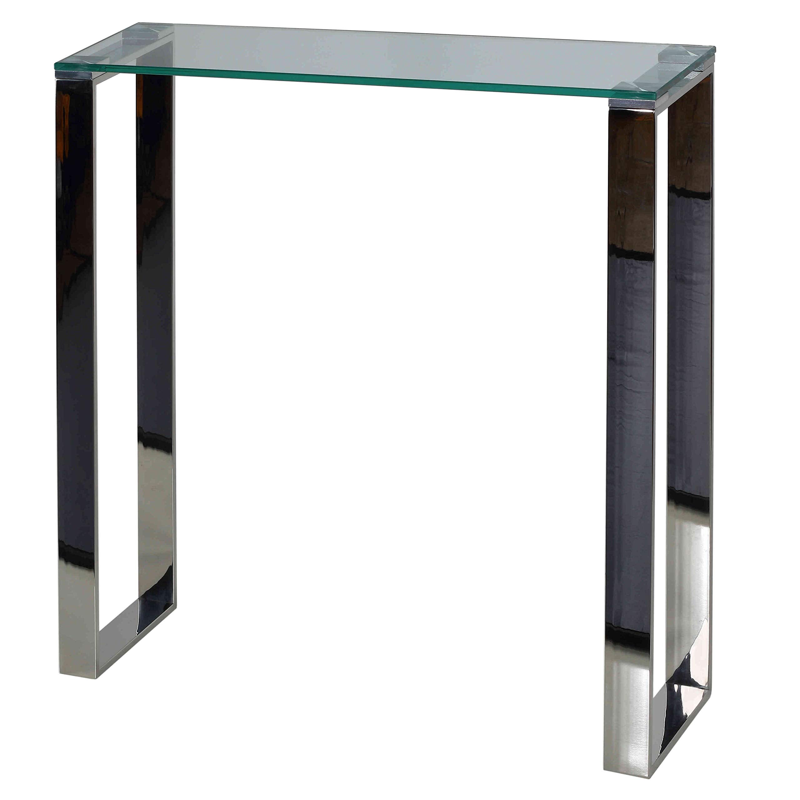 Cortesi Home Forli Small Entry Way Console Table Contemporary Glass and Stainless Steel Finish 28 in Wide Accent, Silver and Cle