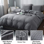 Avelom Seersucker Duvet Cover Set California King Size (104 X 98 Inches), 3 Pieces (1 Duvet Cover + 2 Pillowcases), Grey Soft Washed Microfiber, Textured Duvet Cover With Zipper Closure, Corner Ties