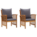 vidaXL Outdoor Dining Chairs, Set of 2, Solid Acacia Wood, with Gray Cushions, Natural Finish Slatted Design, for Garden Patio C