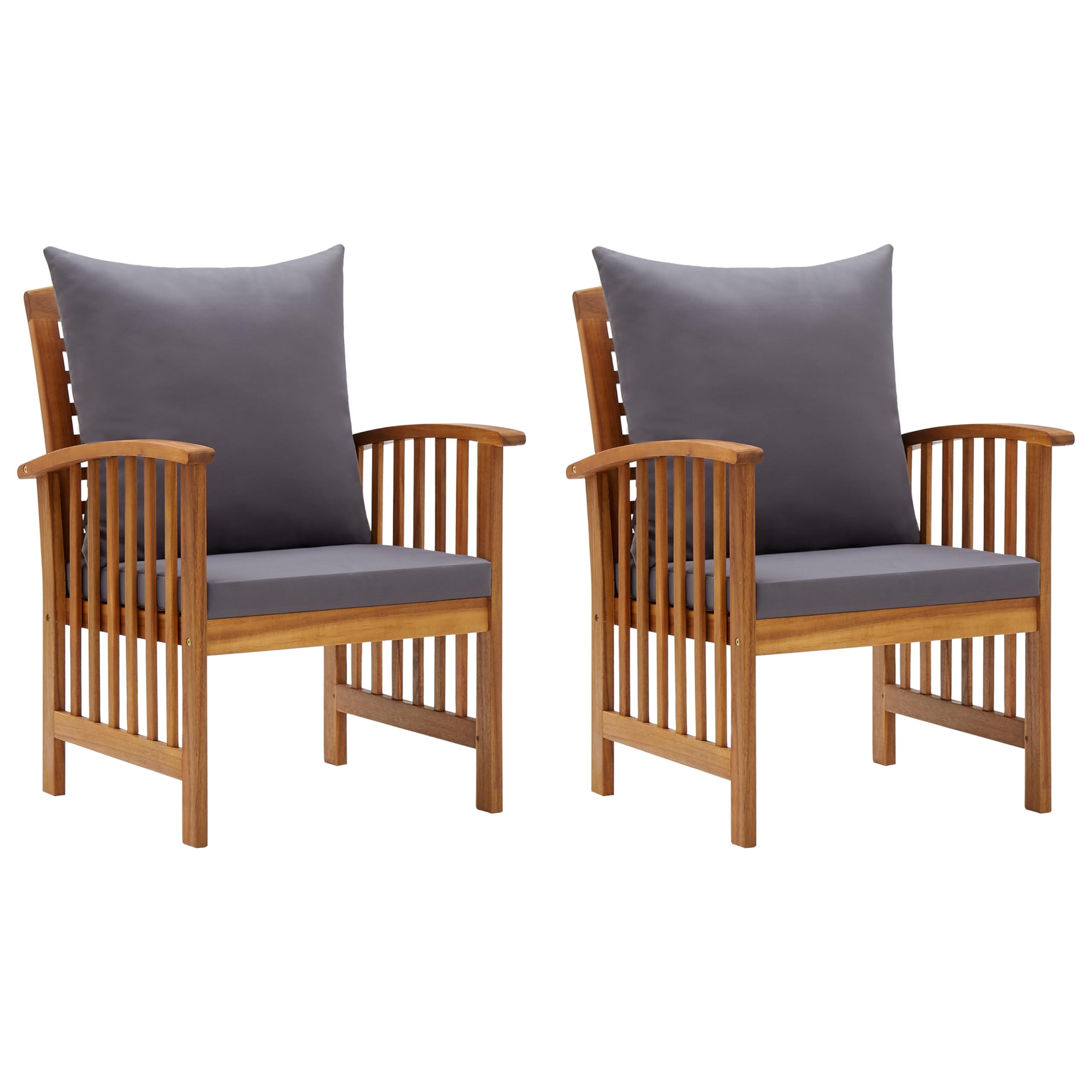vidaXL Outdoor Dining Chairs, Set of 2, Solid Acacia Wood, with Gray Cushions, Natural Finish Slatted Design, for Garden Patio C