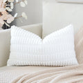 Otostar Corduroy Decorative Throw Pillow Covers 16X24 Inch Super Soft Boho Striped Rectangle Pillow Covers Case Modern Cushion Covers For Sofa Couch Bedroom Car Decor Pure White