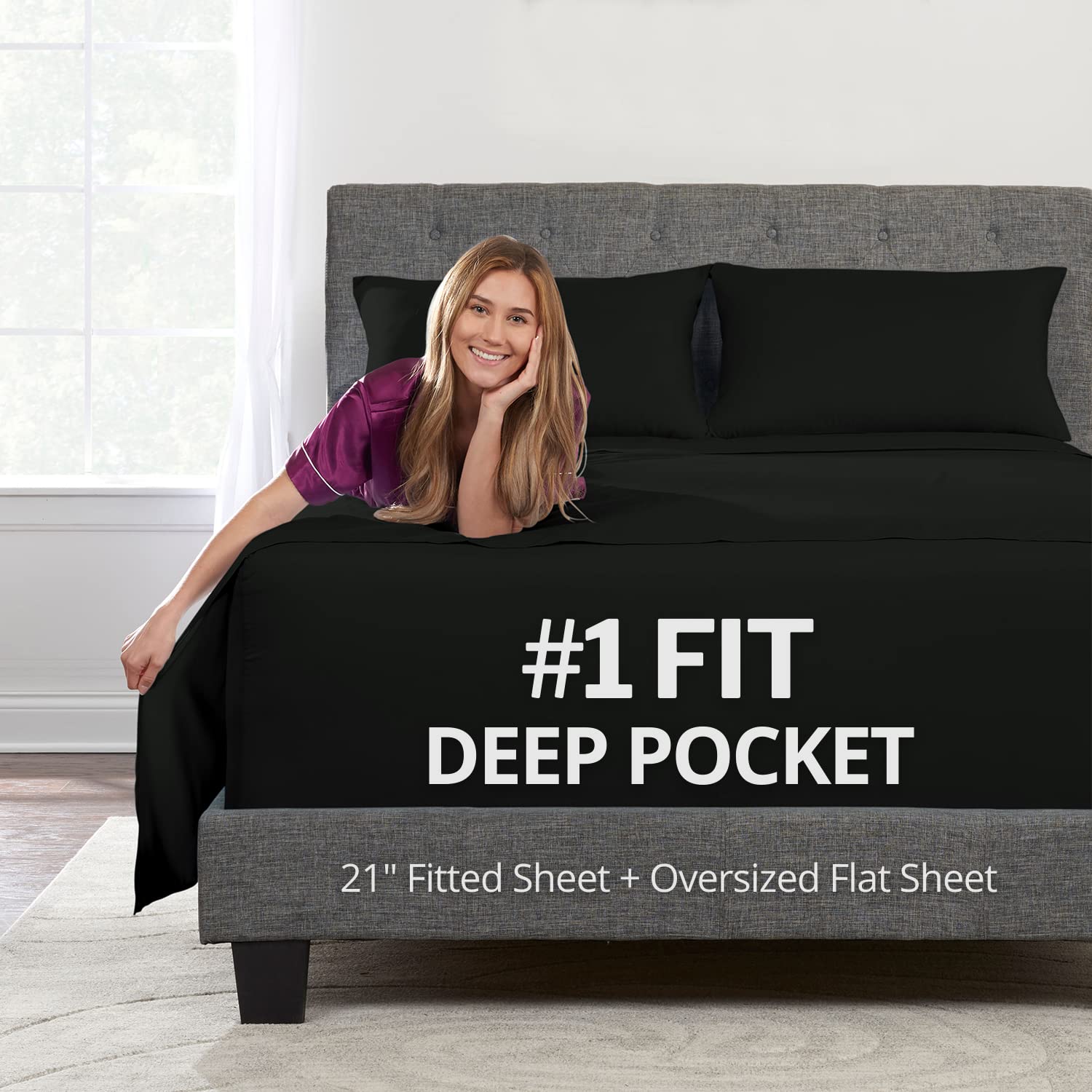 Deep Pocket King Size Sheets - 21    Extra Deep Pocket King Size Sheets - [4 Piece Set] King Bed Sheets Oversize Flat Sheet, Fit