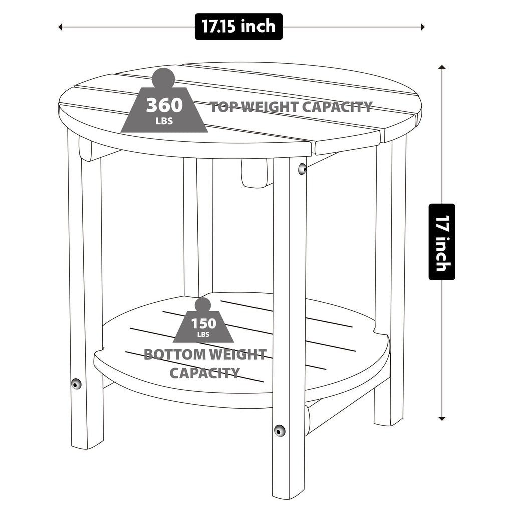 Lzrs Round Adirondack Side Table Double End Table, Outdoor Side Tables For Patio, Backyard,Pool, Indoor Companion, Easy Maintenance & Weather Resistant(Black)