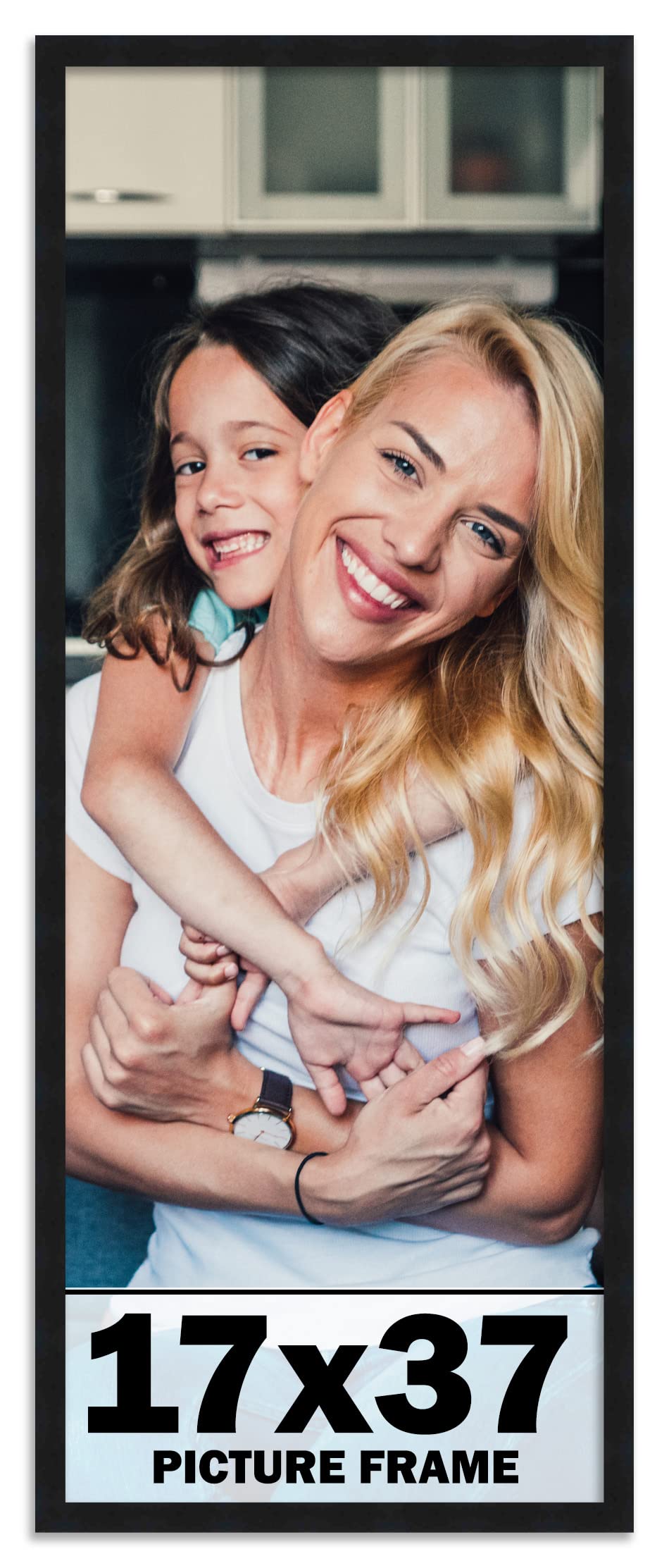 17x37 Frame Black Picture Frame - Complete Modern Photo Frame Includes UV Acrylic Shatter Guard Front Acid Free Foam Backing Boa