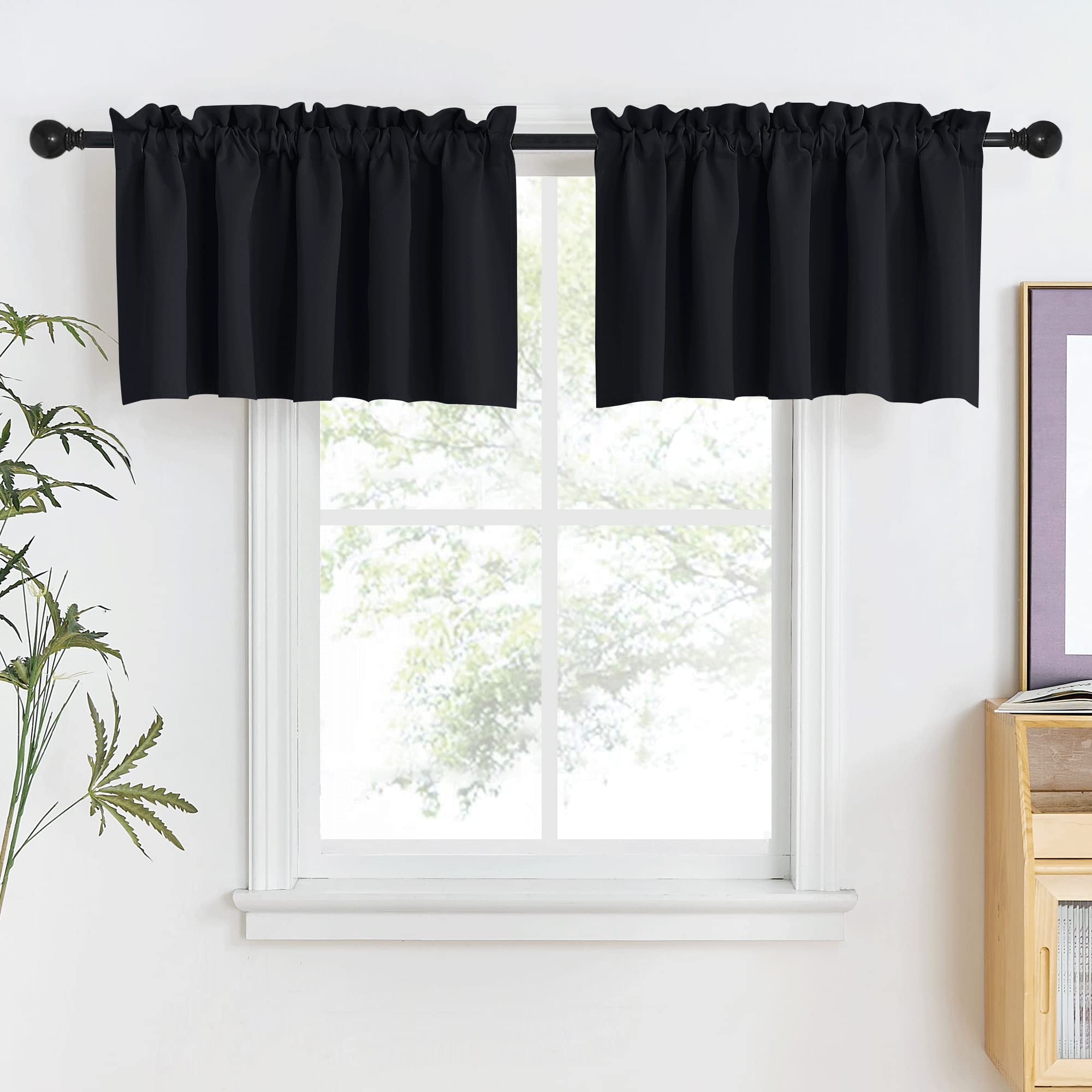 NICETOWN Kitchen Blackout Curtains for Small Window - Thermal Insulated Rod Pocket Privacy Window Tiers for Cafe Office Hallowee