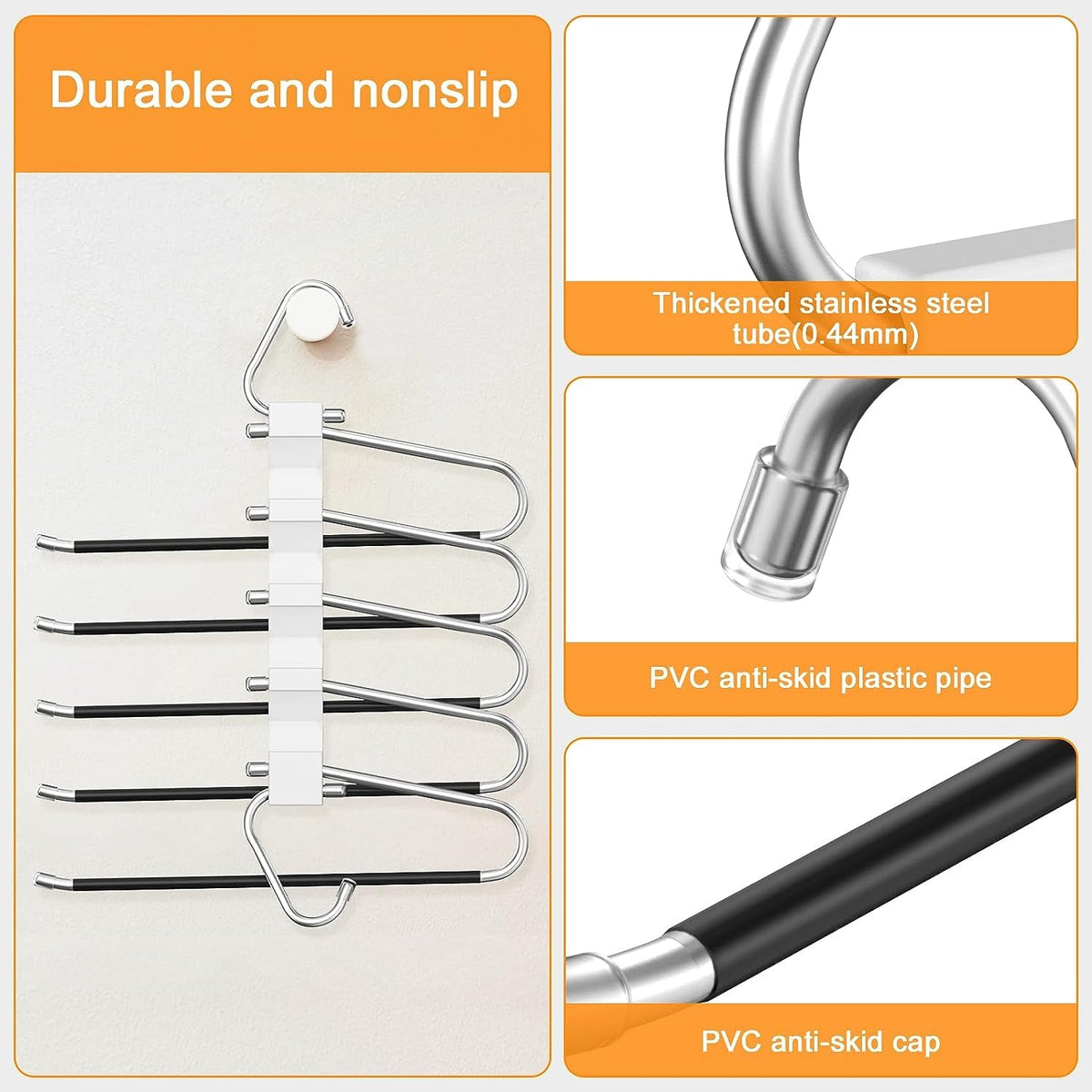 Loretoy 4 Pack Pants Hangers Space Saving, Anti-Slip Multi-Functional Pants Rack, Thickened Stainless Steel Tube Two Hanging Mod