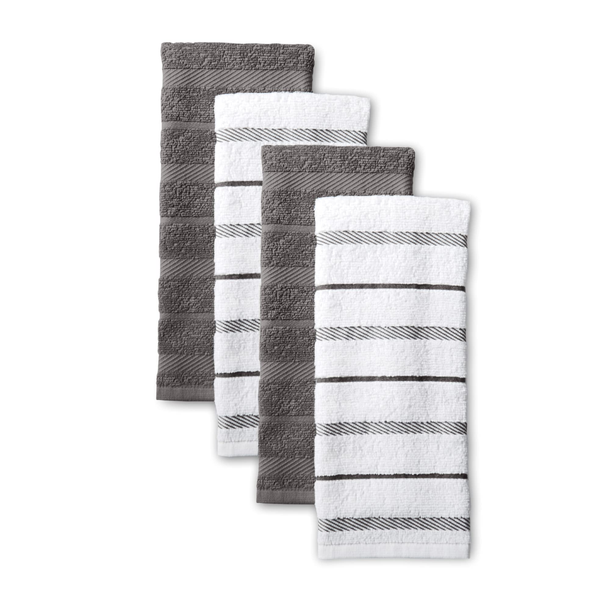 KitchenAid Albany Kitchen Towel 4-Pack Set, Charcoal Grey/White, 16x26