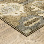 HomeRoots Polypropylene 10’ x 13’ Tan and Gold Central Medallion Indoor Area Rug