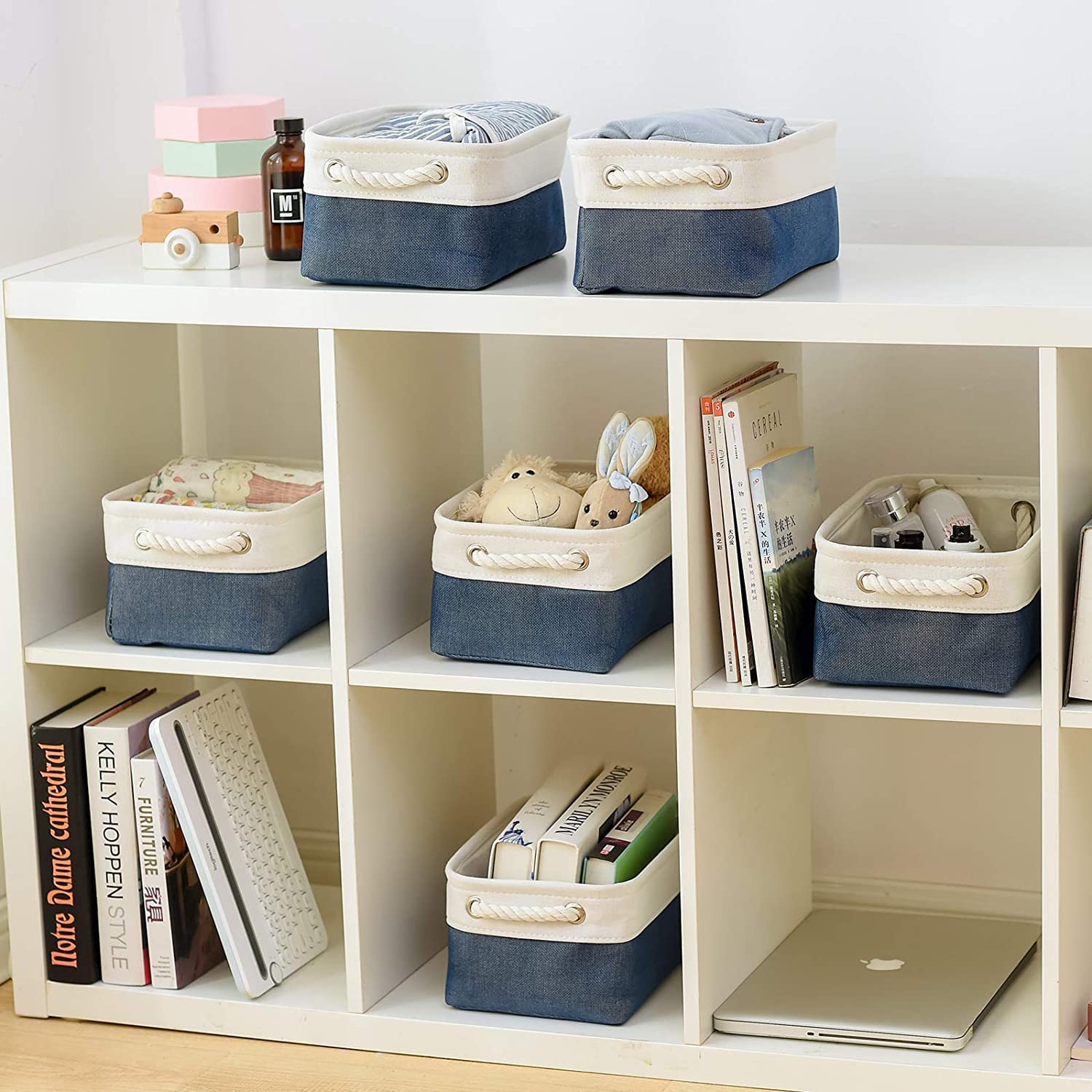 Thewarmhome Storage Basket For Organizing - Small 12X8X5.2 Inch 6 Pack Collapsible Storage Bin For Shelves, Canves Storage Cubes