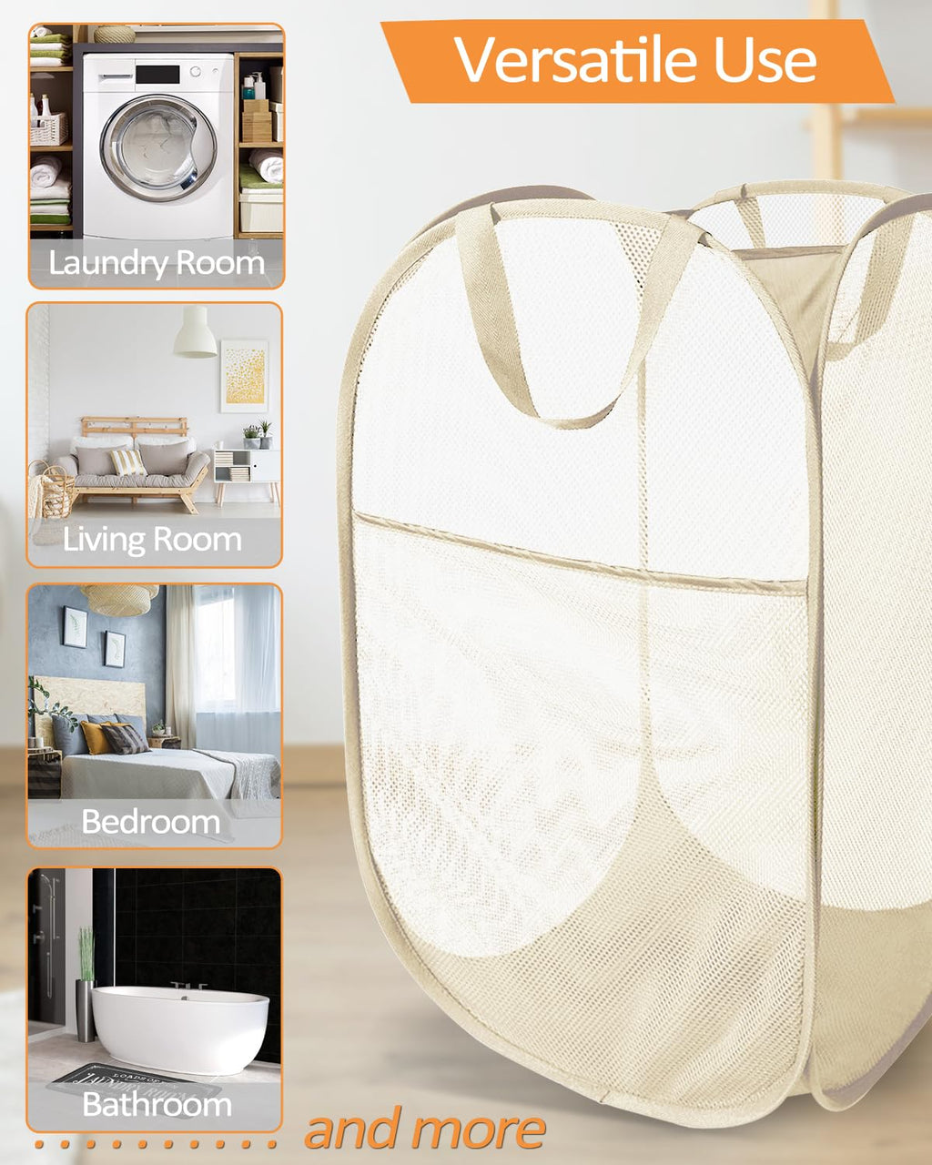 Durable Collapsible Laundry Baskets- Reinforced Mesh Pop Up Laundry Hamper With Side Pocket, Foldable Clothes Storage Hamper Wit