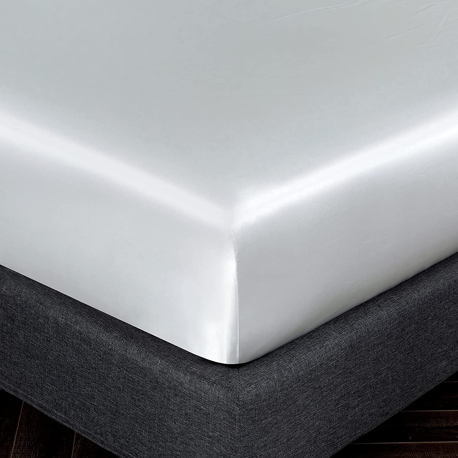 Homiest White Satin Fitted Sheet Twin Xl Size Fitted Bed Sheet, Deep Pocket Fitted Sheet Only, Luxury & Ultra Soft Bedding Fitted Sheet Single Bottom Bed Sheets Sold Separately