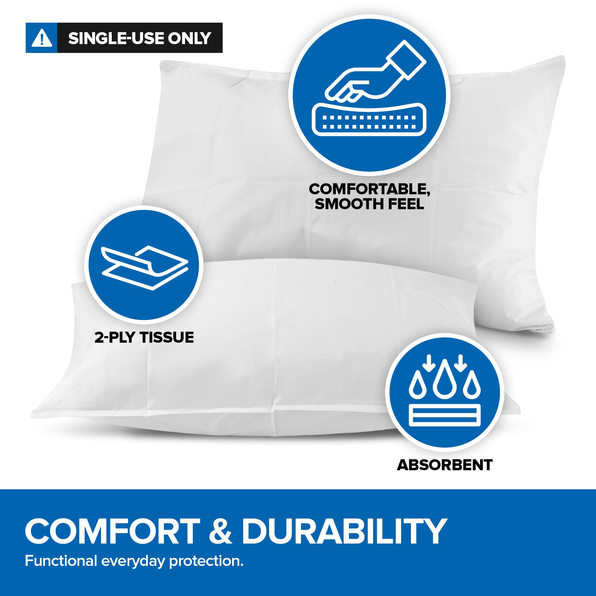Stock Your Home (100 Count) Disposable Pillow Case Covers, Tissue/Poly 21'' X 30'' Standard Size, Single-Use Pillowcases With Mo