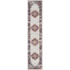 Nourison Passion Bordered Ivory Blue 2'2'' x 10' Area -Rug, Easy -Cleaning, Non Shedding, Bed Room, Living Room, Dining Room, Ki
