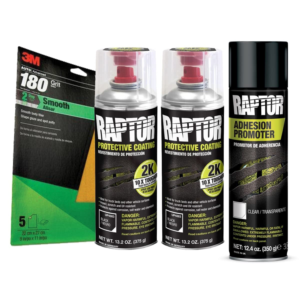 Raptor 2K Black Spray-On Truck Bedliner Flexible Plastic Aerosol Kit (26.4 Oz)