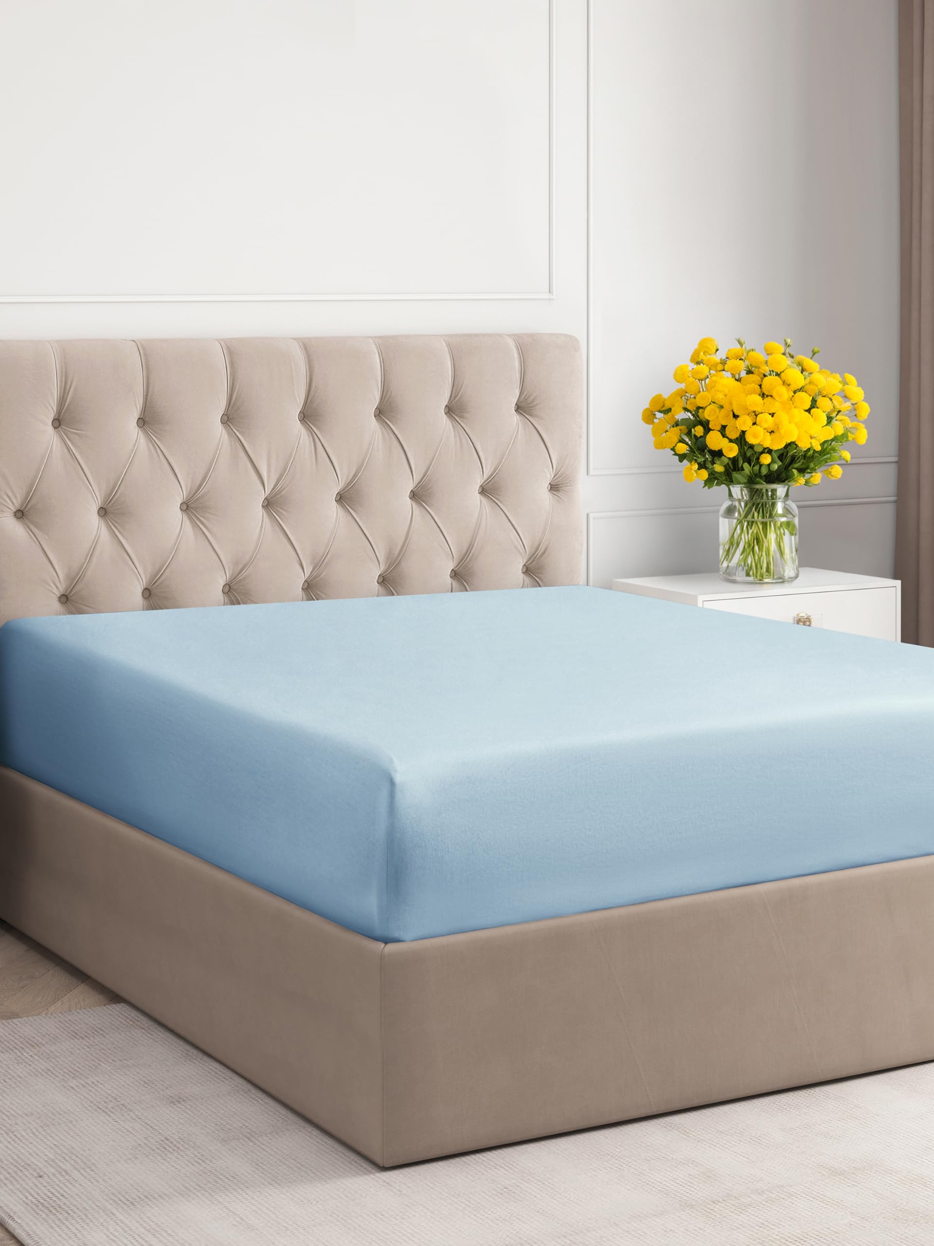 Full Size Fitted Bed Sheet - Hotel Luxury Single Fitted Sheet Only - Fits Mattress Up To 16' - Extra Soft, Wrinkle Free, Breathable Sheet For Women, Men, Kids & Teens - Light Blue Single Fitted Sheet