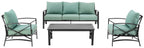 Crosley Furniture Kaplan 4-Piece Outdoor Sofa Patio Furniture Set, Conversation Sets For Porch, Deck, Oiled Bronze With Mist Cushions