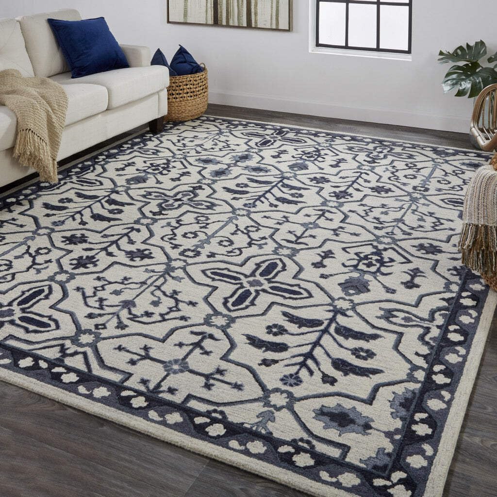 HomeRoots 513677 10 x 14 ft. Taupe & Gray Wool Floral Hand Tufted Handmade Stain Resistant Rectangle Area Rug