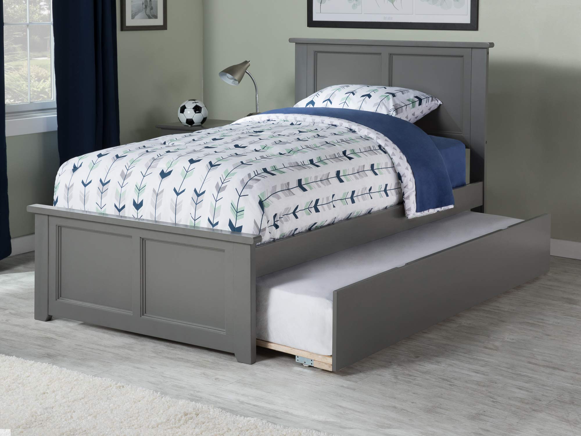 AFI, Madison Twin XL Platform Bed with Matching Footboard, Twin XL Trundle, and Attachable USB Charger, Grey