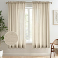 Melodieux Tan Semi Sheer Curtains 72 Inches Long for Bedroom, Living Room Linen Look Privacy Window Rod Pocket Sheer Drapes, 52'