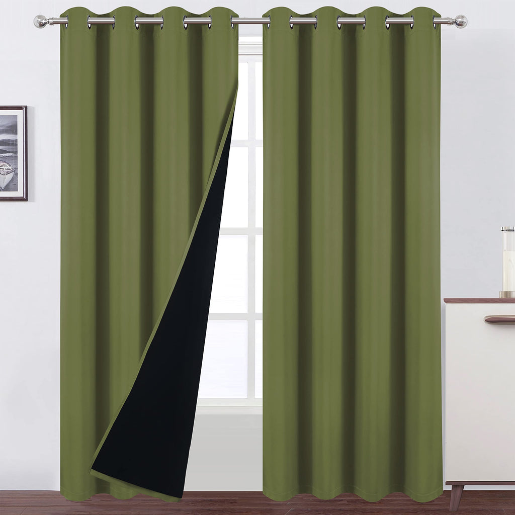 LEMOMO Olive Green Thermal 100% Blackout Curtains/52 x 95 Inch/Set of 2 Panels Room Darkening Curtains for Bedroom and living ro