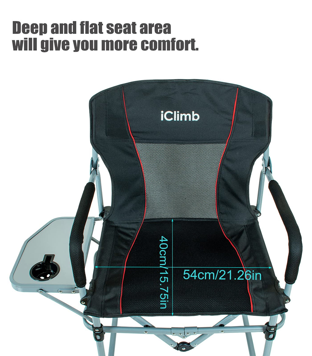 Iclimb Heavy Duty Compact Camping Folding Mesh Chair With Side Table And Handle (Black)