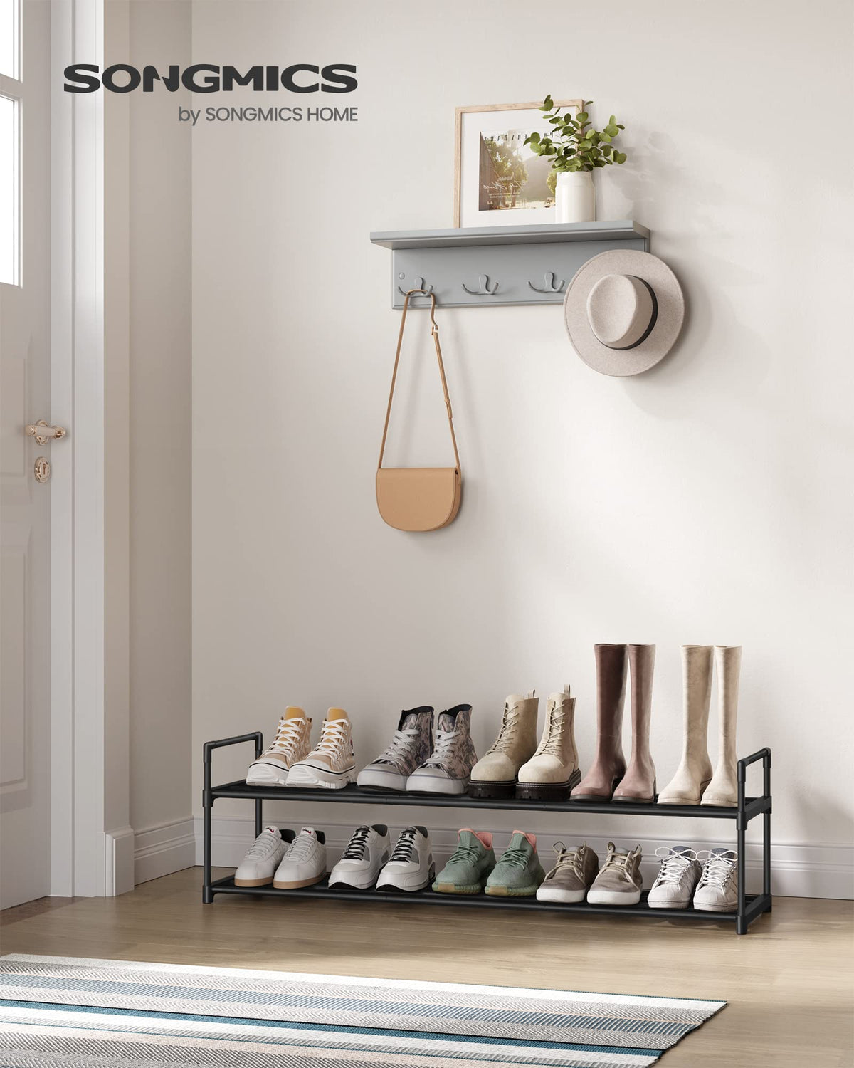 Songmics Shoe Rack, 2 Tier Shoe Organizer, Metal Shoe Storage Shelf For 12 Pairs Of Shoes, Easy To Assemble, Entryway, Black Ulsa032B01